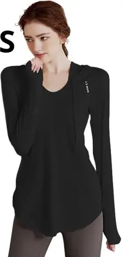 [Karsaer] ヨガウェア トップス レディース ブラック　サイズS