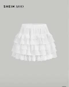 SHEIN MOD ホワイト レースフリルミニスカート