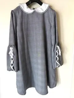 リズリサ　グレーチェックワンピース 袖口リボン