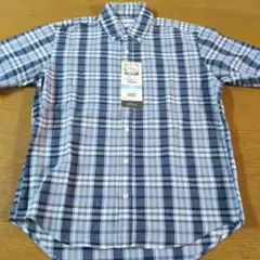 W☆新品☆リネンプラス☆半袖シャツ☆サイズＭ☆ブルー・チェック柄☆男性用☆