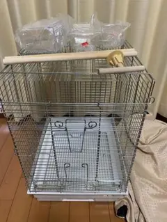 HOEI 35 手のりステンレス 鳥かご ケージ 止まり木 ミラー ホワイト