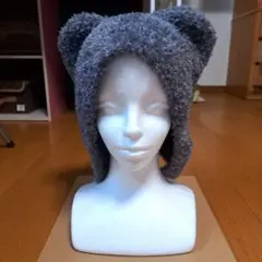 クマ耳 ネコ耳 ふわふわ ニット帽 グレー