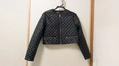 ZARA ブラック キルティングノーカラーライダースジャケット