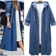 【Lサイズ】シンプル可愛い デニム ロングジャケット レディース カーディガン