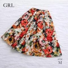 GRL グレイル　花柄フレアスカート ひざ下丈 マルチカラー M