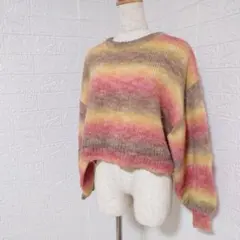 D4-4440　長袖ニット　グラデーション　パフスリーブ　クルーネック　M