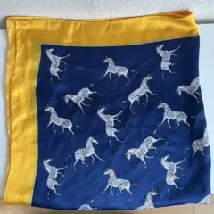 【美品】ゼブラ柄シルク風スカーフ ネイビー【まとめ買い歓迎】