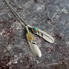 フェザーネックレス　アメカジ　ターコイズ　アメリカン　インディアン　2枚羽