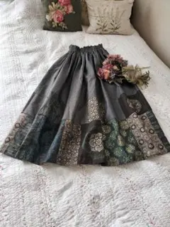 handmadeウィリアムモリス生地パッチワークティアードスカートfree