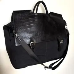 ナイロン×クロコ型押しレザー デザイン 大容量 ビジネスバッグ ショルダーバッグ