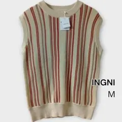 タグ付き INGNI ノースリーブ M リブ×ストライプ アイボリー