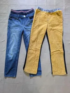 デニムとイエロードットの長ズボンセット　120cm