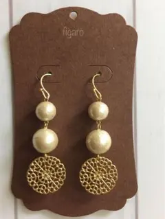 コットンパール & スカシチャーム3連ピアス＊イヤリング(G)