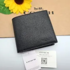 COACH 折り財布 新品 ブラック レザー 黒 新作 レザー メンズ