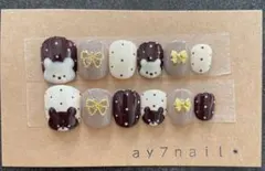 くまネイル　くまリボンネイル　ガーリー　冬ネイル　ベリーショート