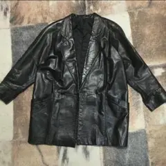 ビンテージ　牛革　レザーコート　ダブル　F　黒
