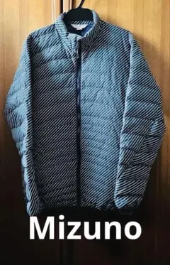 美品MIZUNO 分レスサーモ　ストライプデザイン 軽量ダウンジャケット Ｌ