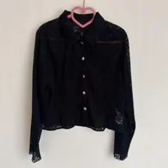 黒いプリーツレースシャツのサムネイル