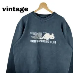 60b ヴィンテージ スウェット 英字ロゴ プリント ネイビー Vネック