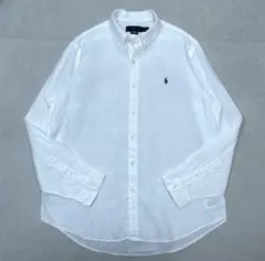 美品 定番 22SS ポロラルフローレン リネンボタンダウンシャツ ホワイト