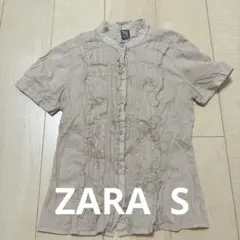 ZARA ザラ　フリル　半袖　シャツ ベージュ　透け感　シンプル　レディース　Sのサムネイル