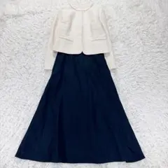 エニィファム×スピックスパン　ツイードセットアップ　セレモニー　アイボリー紺　M