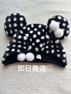 ディズニー　ファンキャップ　水玉　黒　ミニー