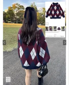 アーガイルチェック柄ニットトップスso13