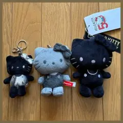 ハローキティ ぬいぐるみセット キーホルダー 3個セット 白黒 モノクロ