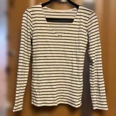 白と黒のストライプ 長袖Tシャツ Mサイズ