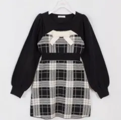 evelyn バストリボンチェックニットワンピース
