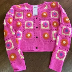 新品　花柄クロシェ編みカーディガン　ピンク