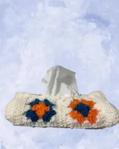 手編み　ティッシュカバー 花柄