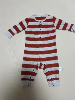 マーキーズ　赤とグレーのストライプロンパース 70cm