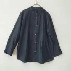 【美品】ヒューマンウーマン シルク混 ピンタックブラウス ネイビー Mサイズ