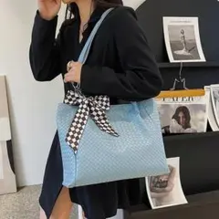 レディース　ショルダーバッグ　トートバッグ　編み込み　ブルー