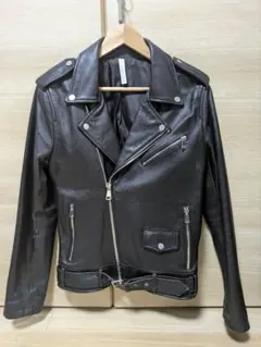 ZARA ブラック ダブルライダースジャケット ラム