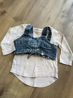 デニム風ビスチェ付き長袖Tシャツ