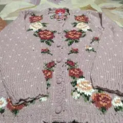 【高級】PINK HOUSE ニット カーディガン 花柄 3D刺繍 クリーム色 セール】 花と星モチーフ使いニットカーディガン （カーディガン
