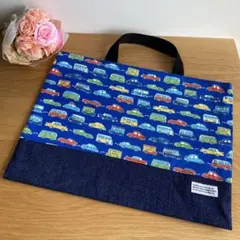 レッスンバッグ　車　男の子　青　乗り物　通園バッグ　お道具袋　絵本袋　入学　星