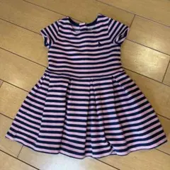 ネイビー・ピンクストライプ 半袖ワンピース