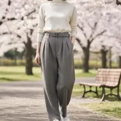 シンプリシティエ　ベルト付き タックパンツ ワイド　ブラウン系　5885