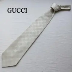 【美品】グッチ ネクタイ 白銀 GUCCIの小紋柄 絹 光沢 結婚式【n3731