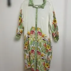 アンティカ 花柄 シャツワンピース 着丈約107センチ