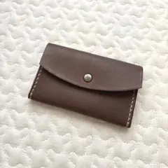 【本革】名刺入れ　カードケース　カード入れ　ハンドメイド　茶色　ブラウン　ピンク