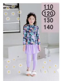 120　女の子　紫　ラッシュガード　水着　人気　可愛い　ガール　子供　夏　水泳