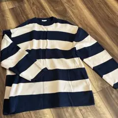 ネイビー・ベージュストライプ ニットセーター L