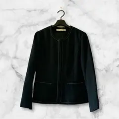 Amian House ツイードノーカラージャケット ネイビー