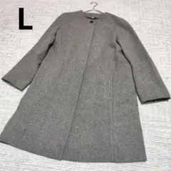 ウール グレー系 ウールコート ノーカラー シンプル 秋冬 カジュアル 防寒 L