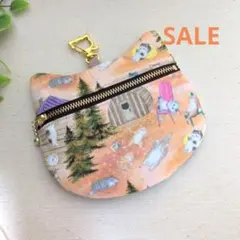 猫型フラットポーチ ユキエモン柄ピンク
